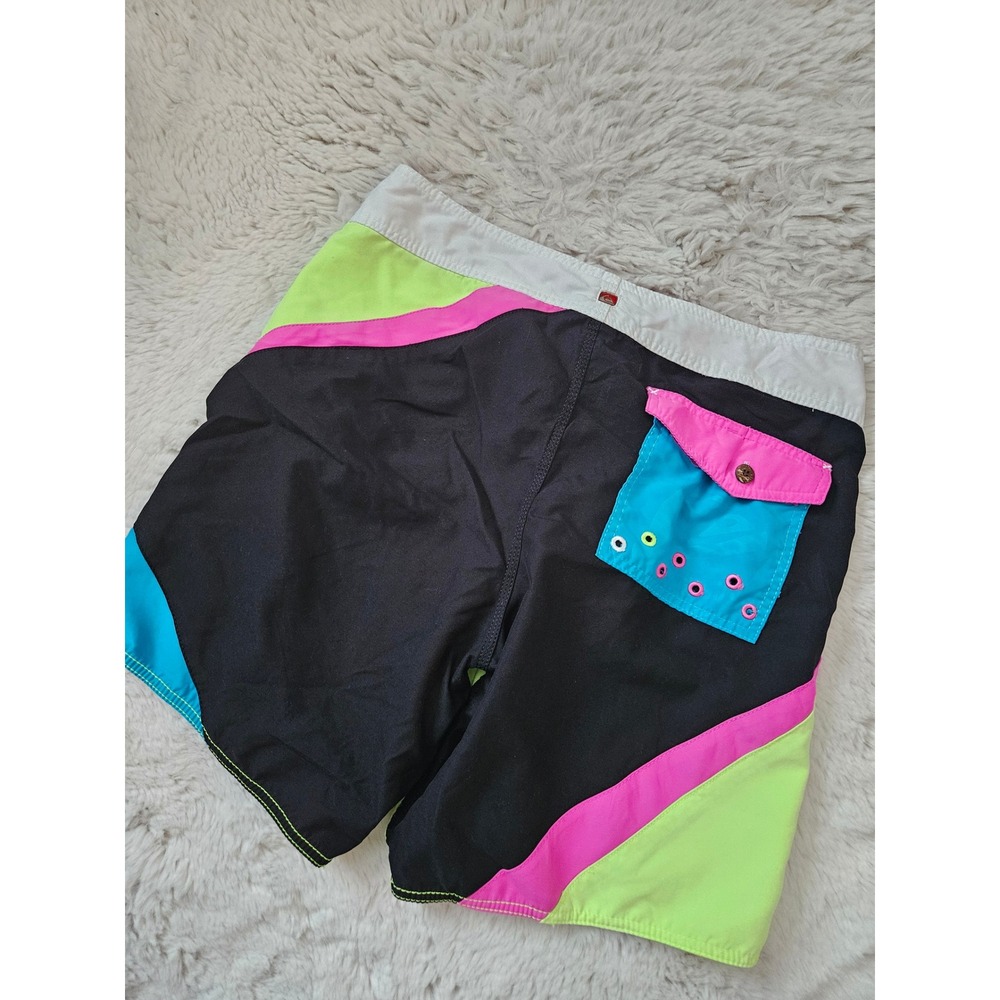 Quiksilver Vintage 80s/90s Neon Colorblock Boardshorts Surf Trunks Size 36